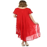 Сакас Извезени Насликани Цветни Капа Ракав Вискоза Фустан-Црвена-Една Големина