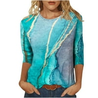 Женска Печатена Лабава Маица Со Средна должина Ракави Блуза Кружен Врат Секојдневни Врвови Зимска Облека За