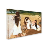 Трговска марка ликовна уметност „Womenените чешлајќи ја својата коса“ платно уметност од Дегас