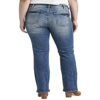 Сребрени фармерки копродукции Women'sенски плус големина суки средно издигнување тенок подигање фармерки со големина на половината со 12-24