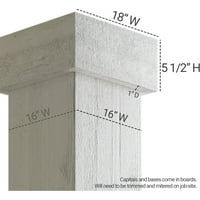 Ekena Millwork 16 W 6'H Hand Hewn Endurathane Fau Wood Wood Non-Tapered Square Column Wrap со стандарден капитал и база