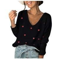 жените денот на вљубените срцето печатени пуловер долг ракав v - вратот џемпер блузи