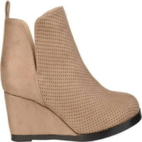 Collectionенска колекција на списанија Mylee клин на глуждот Bootle Taupe Perforated Fau Suede 6. М.