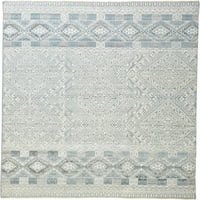 Геометриски племенски килим Екахарт, аква сина слонова коска, сива боја од 5ft-6in 8ft-6in килим